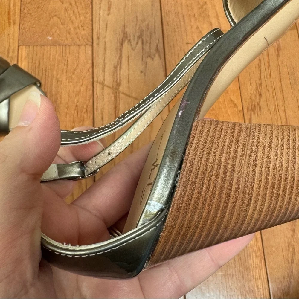 Giuseppe Zanotti strapped‎ bronze and wood block heels size 39.5